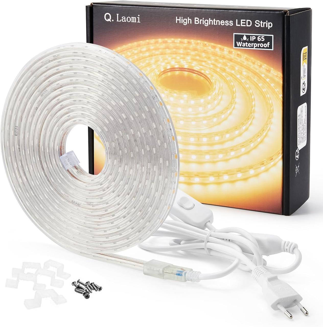 Лента светодиодная с выключателем и вилкой 220 В 5050 SMD IP65 Теплый белый 5 м