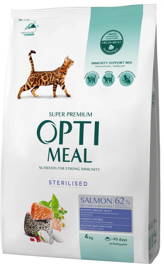 Сухий корм для дорослих cтерилізованих кішок Optimeal Sterilised з лососем 4 кг (4820215368148)