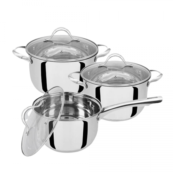 Набор посуды Maestro из нержавеющей стали со стеклянными крышками 1,8 л/2,5 л/3,4 л 6 пр. (39065e5a)