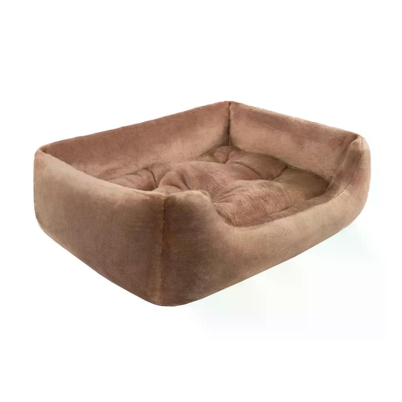 Лежанка открытая плюшевая прямоугольная для собак и котов 38х48х12 см Капучино
