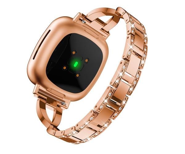 Ремешок металлический с чехлом Diamond Glamour для Fitbit Versa 3/4 Rose/Gold