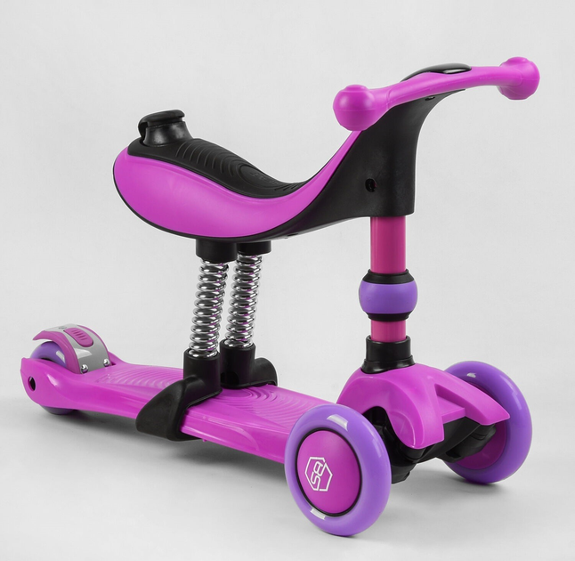Самокат-велобег трехколесный Best Scooter BS-26566/4 3в1 3 колеса PU со светом/сиденье/амортизаторы/родительская ручка (25247998) - фото 3