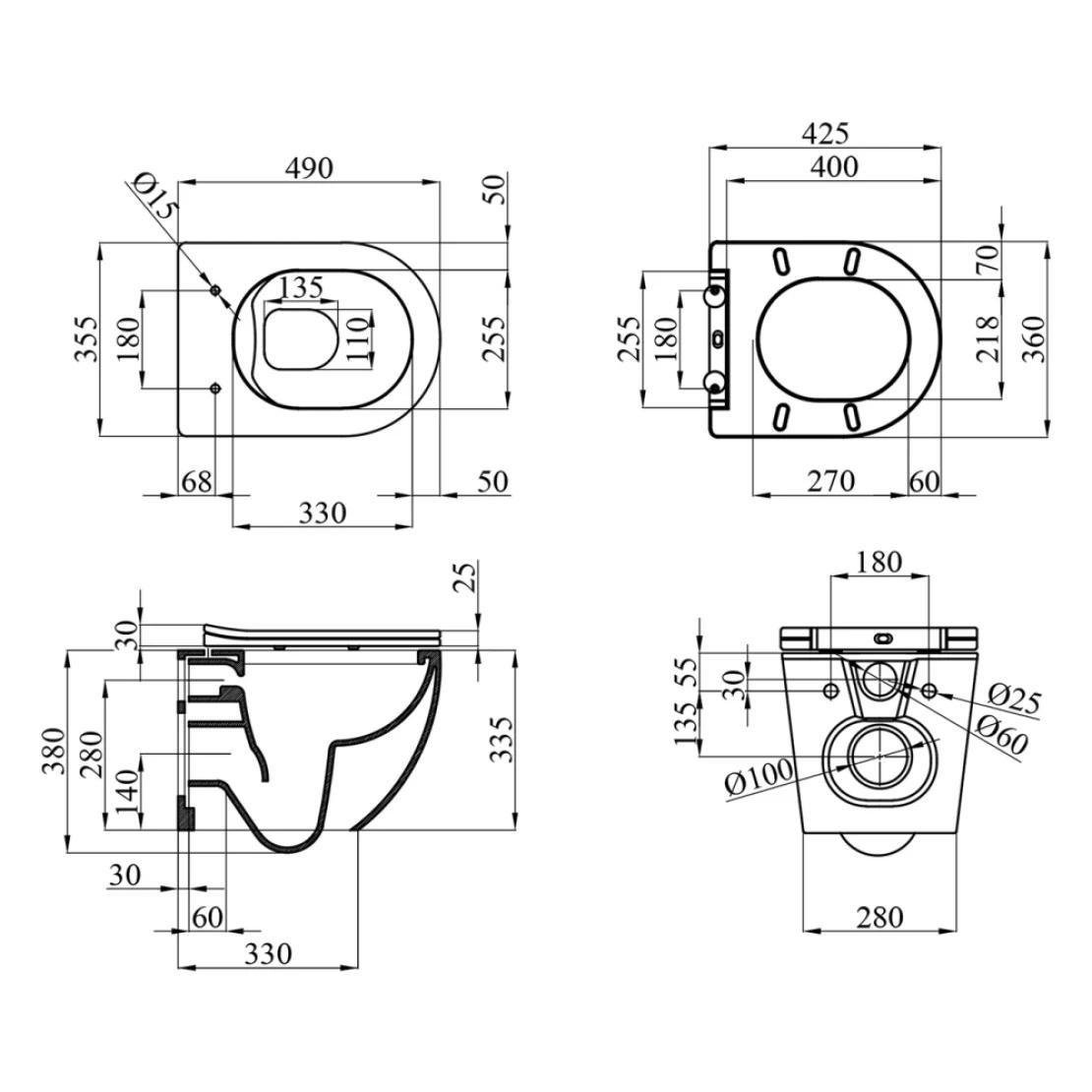 Унитаз подвесной Kroner Harz WHI493736 Rimless безобедочный с сиденьем Slim Duroplast 335х360 мм Белый (KH493736WHIR) - фото 12 Унитаз подвесной Kroner Harz WHI493736 Rimless безобедочный с сиденьем Slim Duroplast 335х360 мм Белый (KH493736WHIR) - фото 12