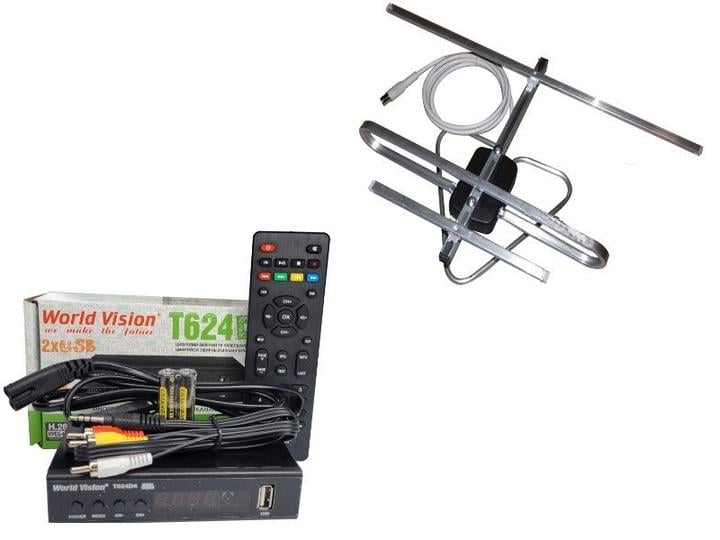 Тюнер World Vision T624D4 IPTV+/антенна комнатная с усилителем A-sus 01