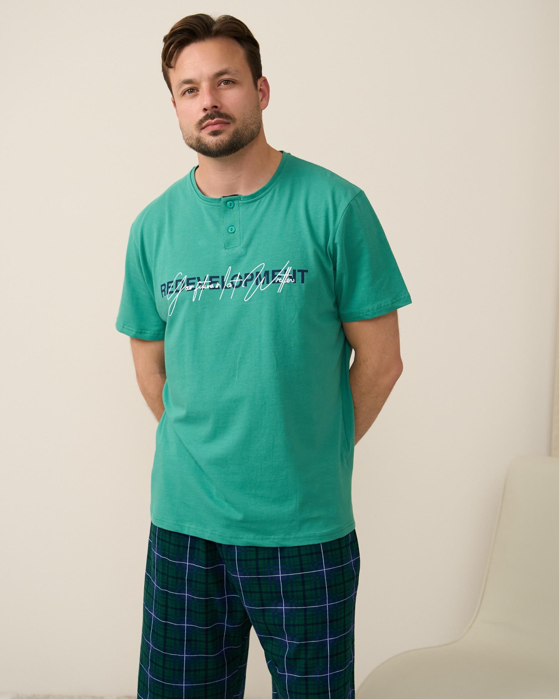 Піжама чоловіча Tom John 93935k бавовняна футболка і шорти 5XL Бірюзовий - фото 2 Піжама чоловіча Tom John 93935k бавовняна футболка і шорти 5XL Бірюзовий - фото 2