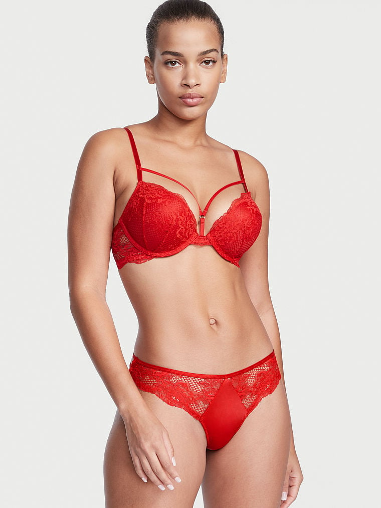 Жіночі труси гладкі тонг Victoria's Secret з мереживом XL Червоний (1159772325) - фото 1