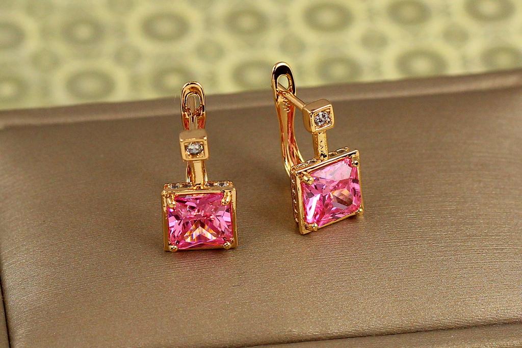 Серьги Xuping Jewelry Айсберг с розовым камнем 1,5 см Золотистый (34530291)