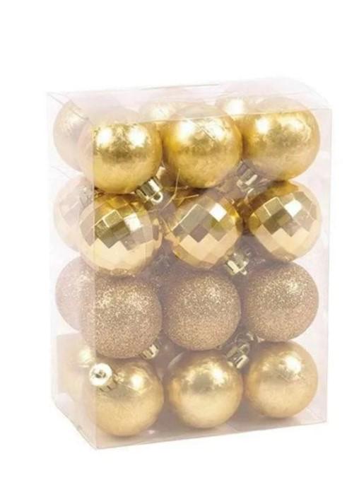 Набор шаров пластиковых новогодних 24 шт. D-4 см Золотой (43074)