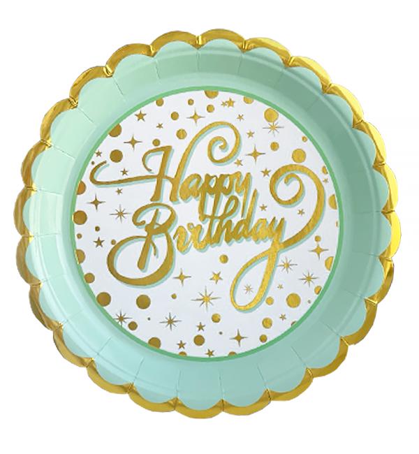 Одноразовые тарелки Happy Birthday Ø 18 см 10 шт. Мята/Золотой (1353852)