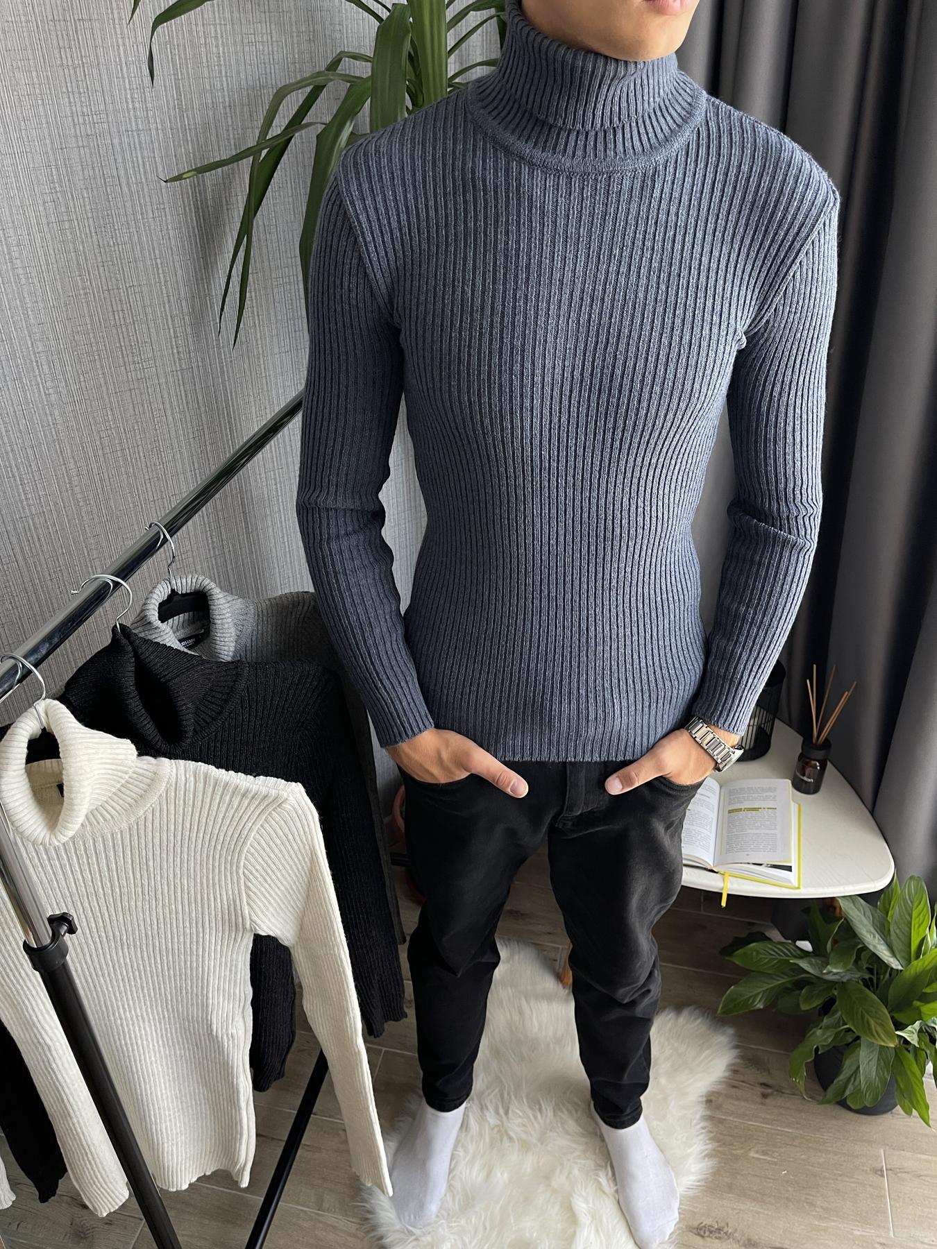 Гольф мужской в рубчик зимний с высоким горлом XL Синий (25537/2/3) - фото 5 Гольф мужской в рубчик зимний с высоким горлом XL Синий (25537/2/3) - фото 5