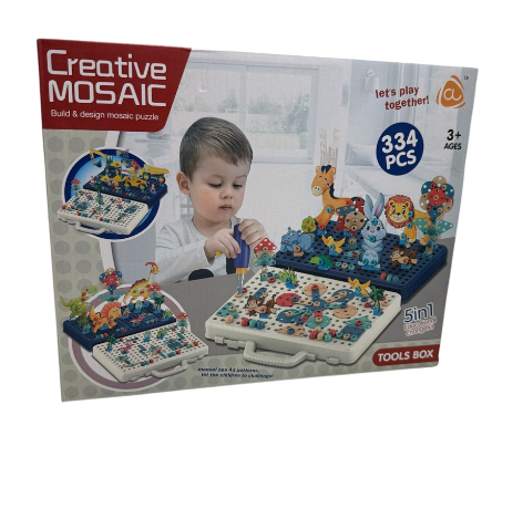 Детская мозаика 636-8 B чемодан/электрическая отвертка/инструменты/картонные элементы 334 дет. (2471194704)