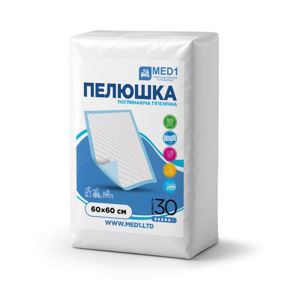 Пеленка медицинская гигиеническая MED1-WC03 поглощающая одноразовая 60х60 см 30 шт. (MED1-WC03606030)