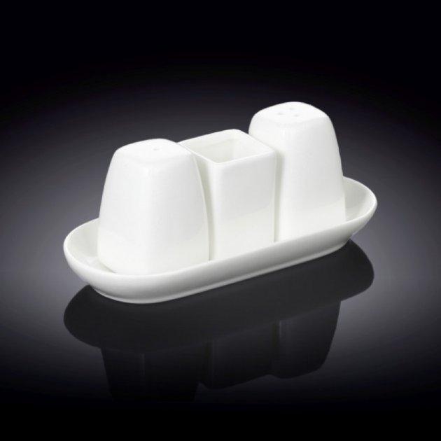 Набір для солі перцю і зубочисток Wilmax порцеляновий на підставці 4 пр. (996005) - фото 4