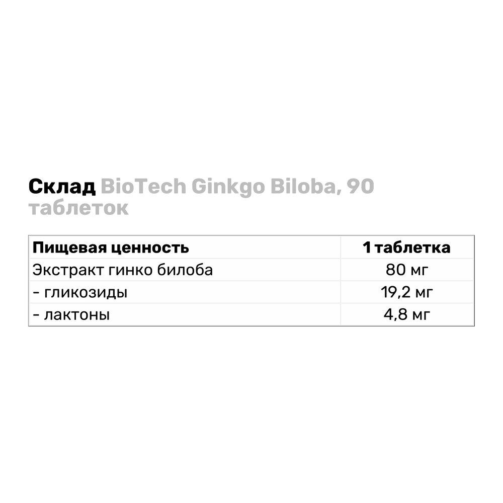 Натуральная добавка BioTech Ginkgo Biloba 90 таб. (188) - фото 3