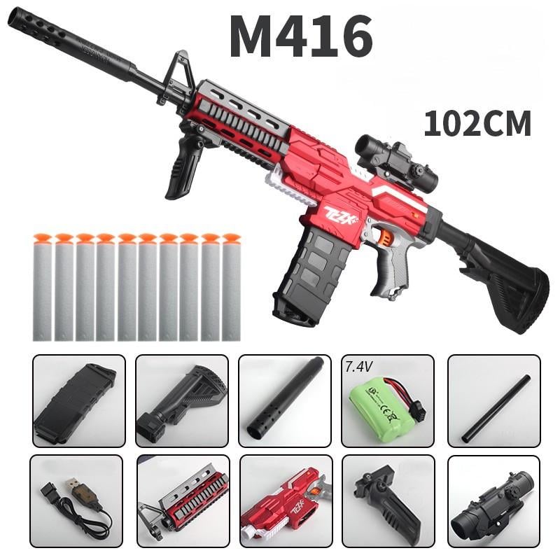 Игрушечный автомат NERF на мягких шарах аккумуляторный 102 см Красный (M416) - фото 2