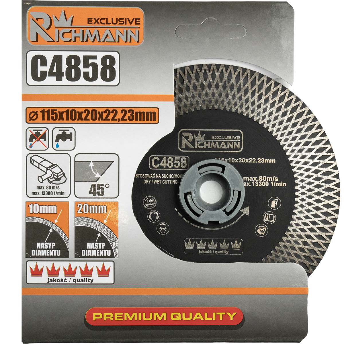 Диск алмазный для угловой резки керамики керамогранита и камня Richmann C4858 115х1,9 мм