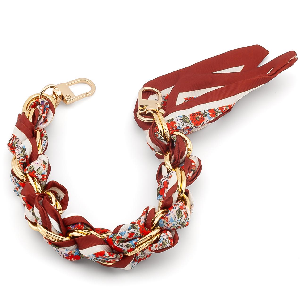 Цепь с лентой Твилли для телефона/сумки 30х1,6 см Gold Floral Red Edge принтированная (ТФ0030л58)