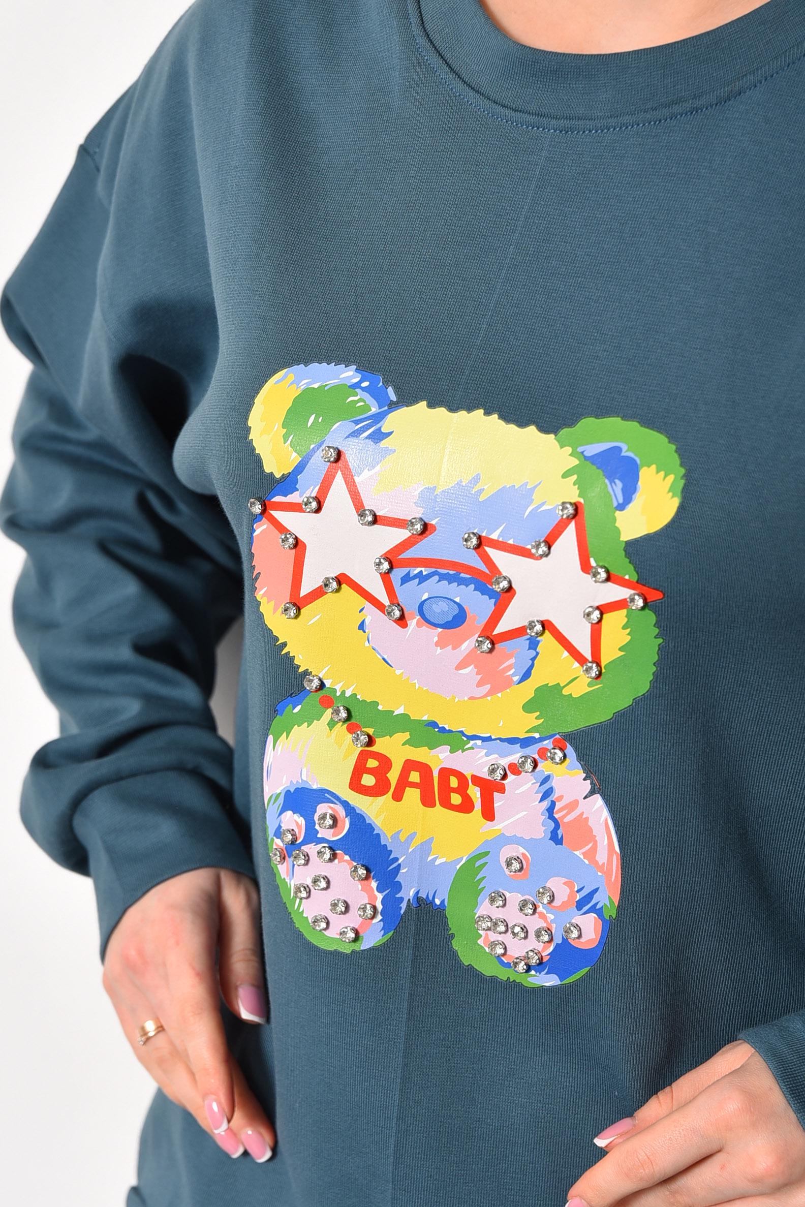 Свитшот женский полубатальный XL-2XL Темно-голубой (177434) - фото 4 Свитшот женский полубатальный XL-2XL Темно-голубой (177434) - фото 4