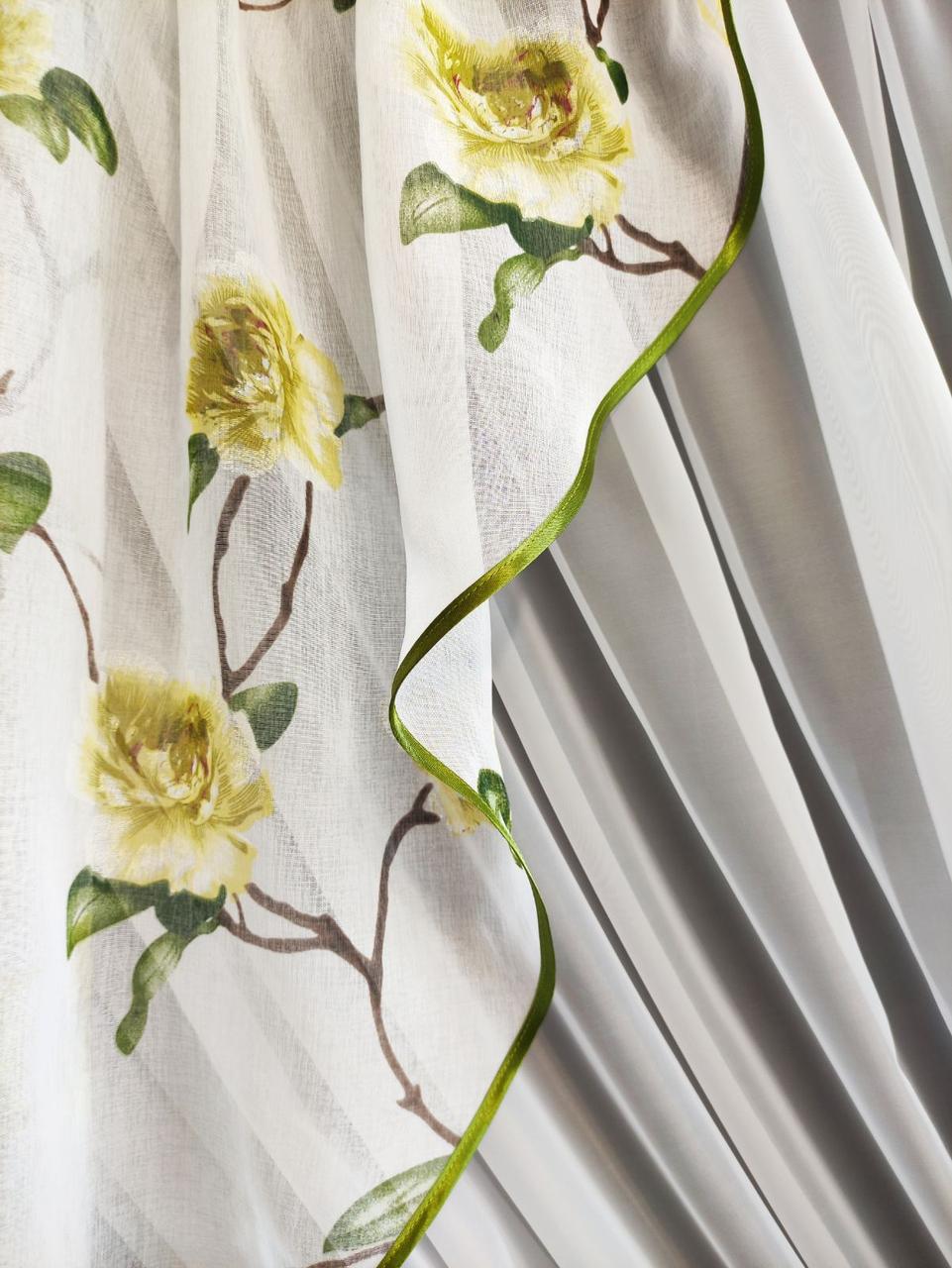 Занавеска кухонная Угол шифон с ламбрекеном батист 300х170 см Белый/Зеленый (ул-01) - фото 3 Занавеска кухонная Угол шифон с ламбрекеном батист 300х170 см Белый/Зеленый (ул-01) - фото 3