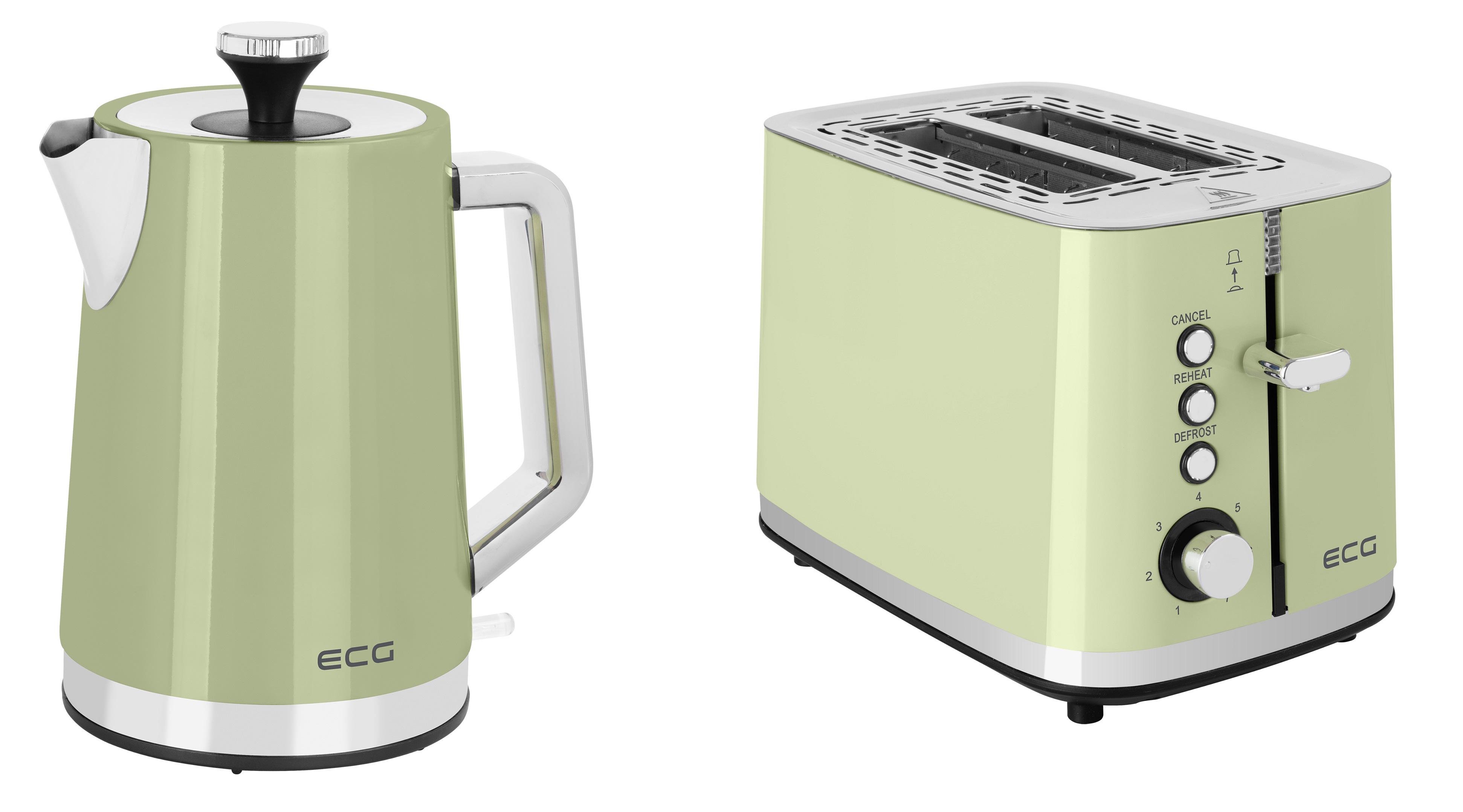 Комплект из электрочайника ECG RK 1766 Vintage Olive и тостера ECG ST 2766 Vintage Olive
