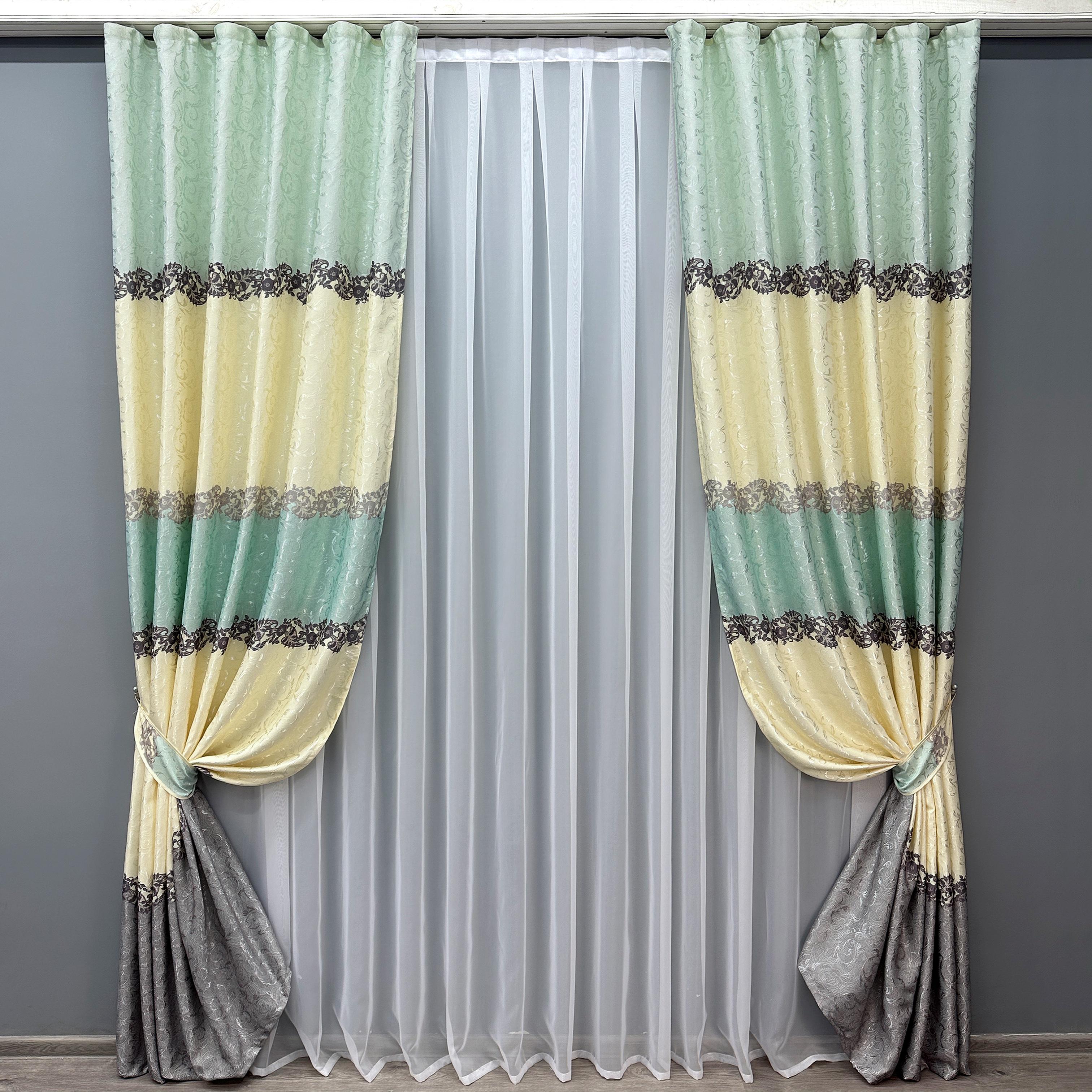 Комплект штор VR-Textil № 1022ш лен 150х270 см 2 шт. Бежевый/Бирюзовый (30-834)