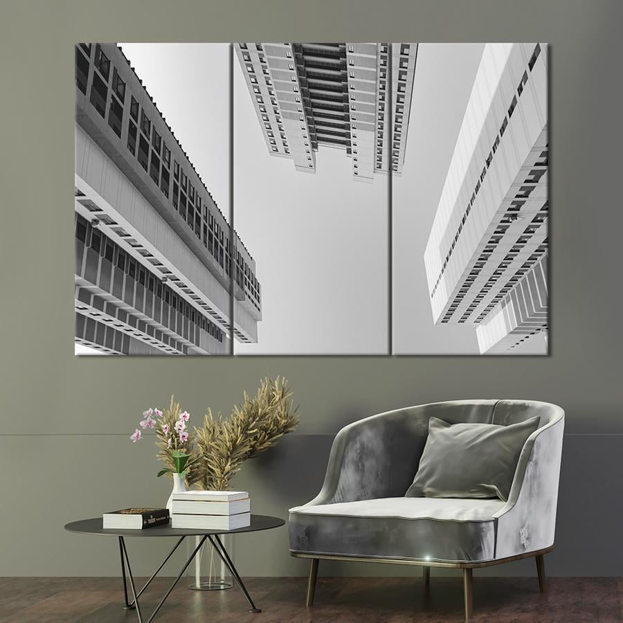 Картина город Три серых небоскрёба 156x100 см (A711-3)