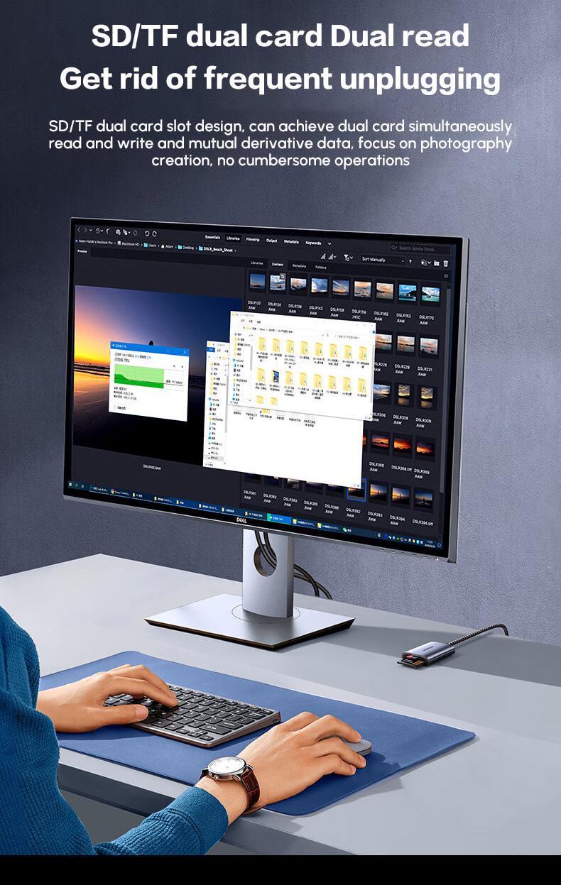 Кардрідер UGREEN USB-C 15см USB-C/5 Гбіт/с Читання SD/TF одночасно карт до 2 ТБ алюмінієвий Нейлоновий Сірий (80888) - фото 4