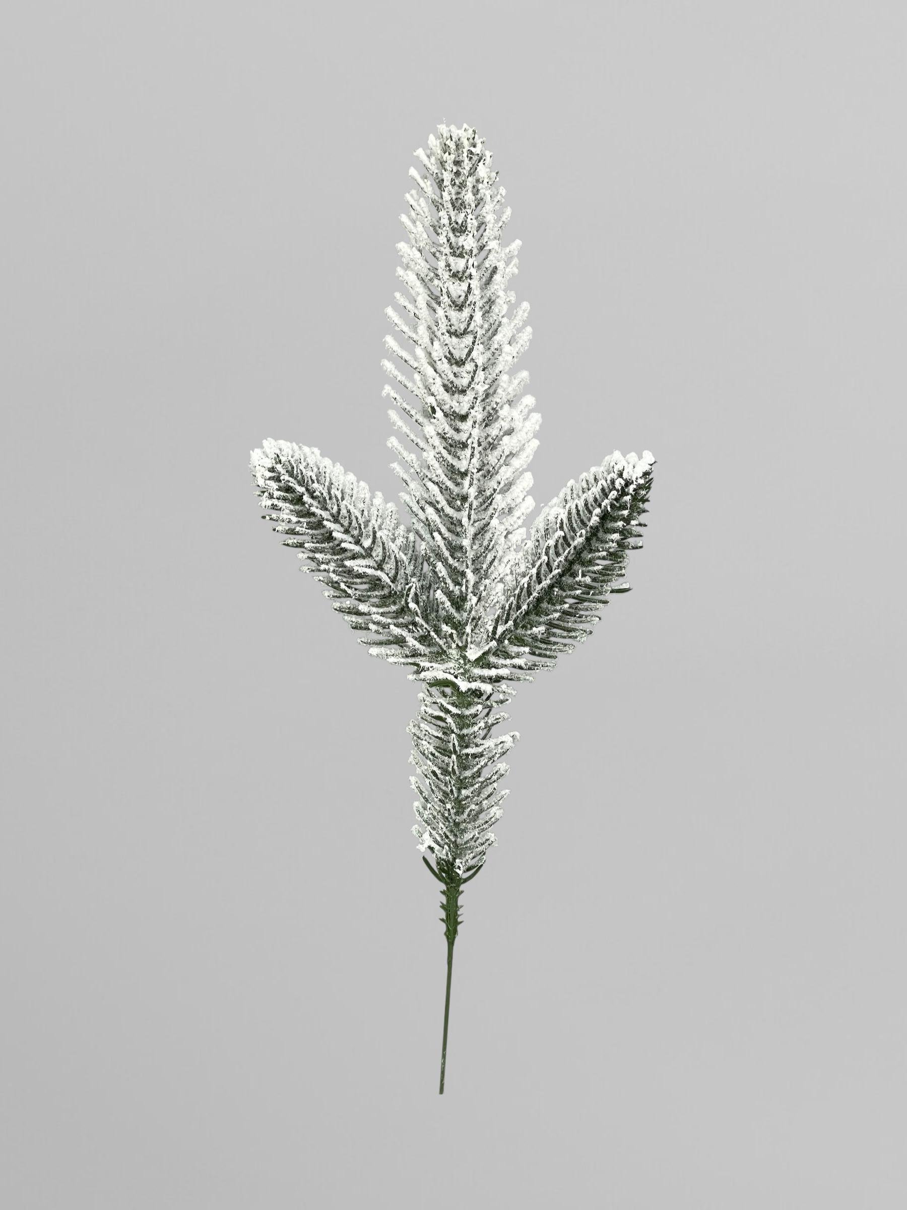 Искусственная хвойная ветка с короткими иглами заснеженная 27 см Зеленый (Н03014)