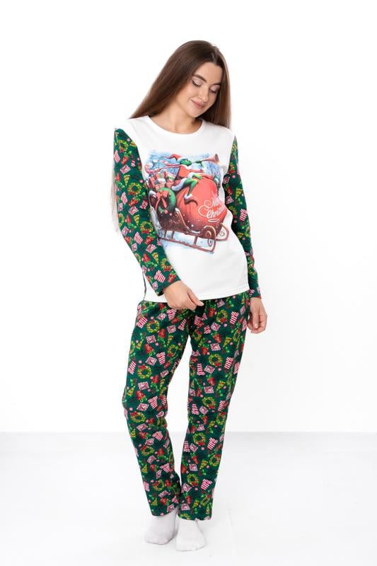 Піжама жіноча кофта та штани з новорічним принтом Носи Своє Family look р. 46 Смарагдовий (8249-3) - фото 2 Піжама жіноча кофта та штани з новорічним принтом Носи Своє Family look р. 46 Смарагдовий (8249-3) - фото 2