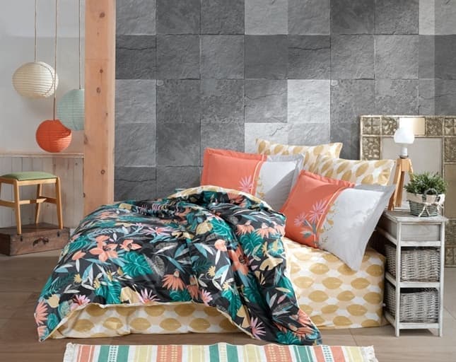 Комплект постельного белья Hobby Poplin Monstera 200x220/50x70 см 2 шт. Оранжевый