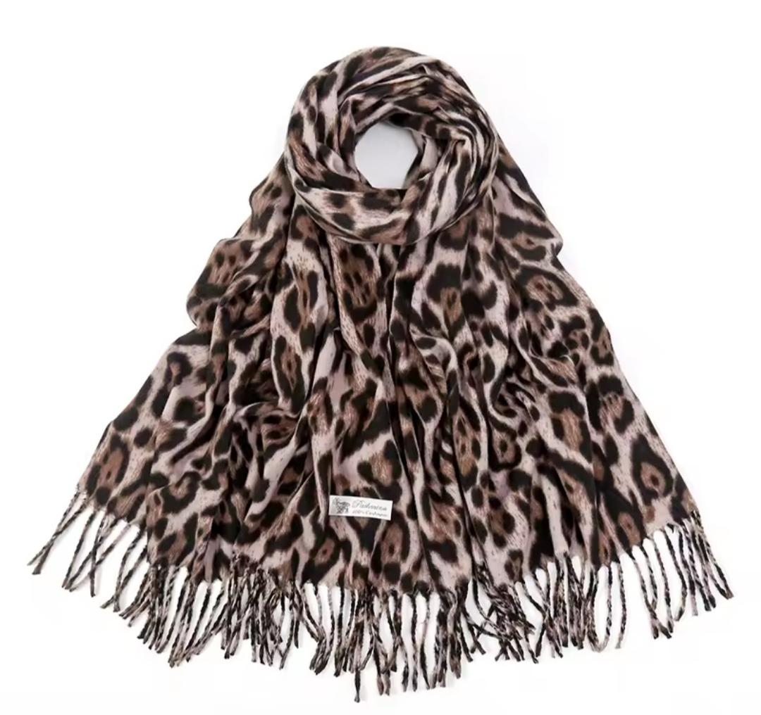 Шарф жіночий кашеміровий з леопардовим принтом Коричневий (00080)