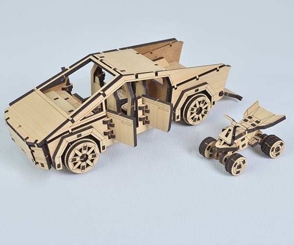 Механический 3D пазл 3DBRT Пикап Cybertruck и квадроцикл Cyberquad 2 в 1 Бежевый