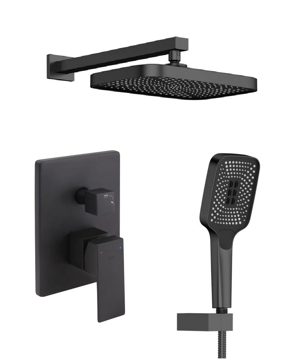 Душевая система встроенная Qtap Aquarius с тропическим и ручным душем Черный (41403)
