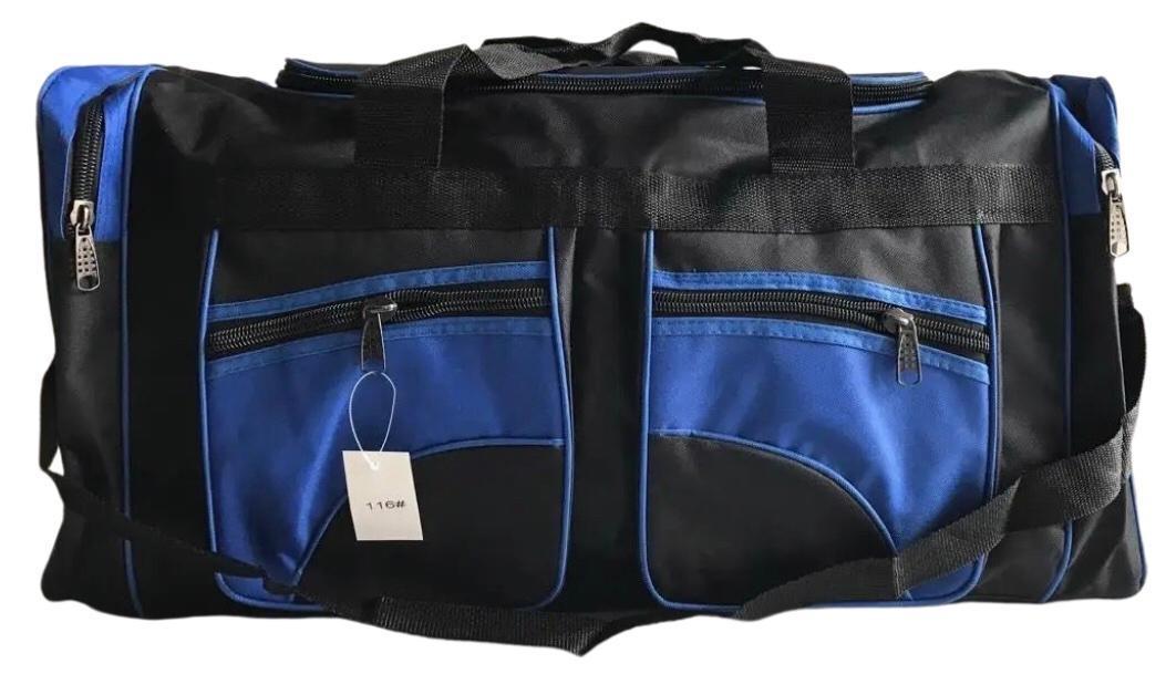 Сумка дорожная с боковыми карманами и длинным ремнем через плечо 70 л Черный с синим (116B)