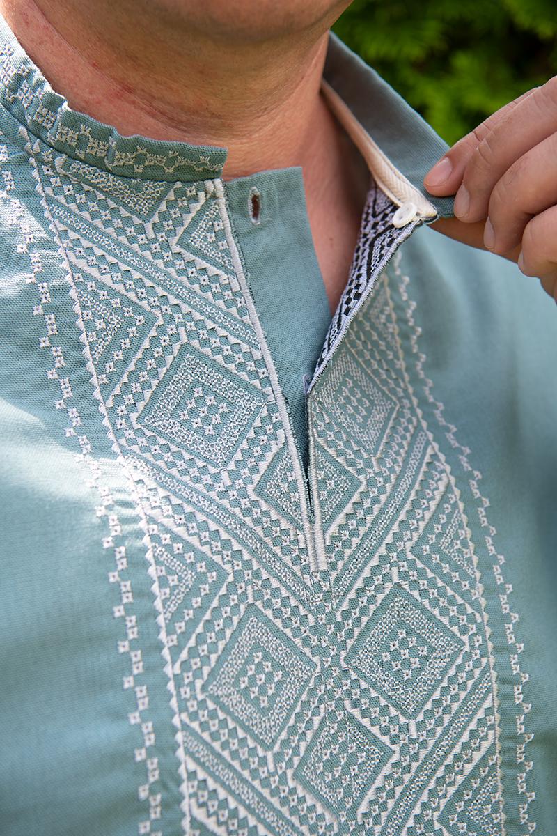 Вышиванка мужская из льна полынь с длинным рукавом 4XL (2299930677) - фото 4 Вышиванка мужская из льна полынь с длинным рукавом 4XL (2299930677) - фото 4