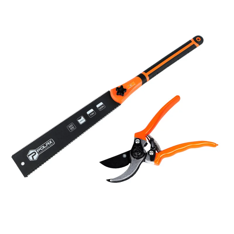 Набір садових інструментів Polax секатор ресорний 215 мм і ножівка по дереву двостороння (770-16)