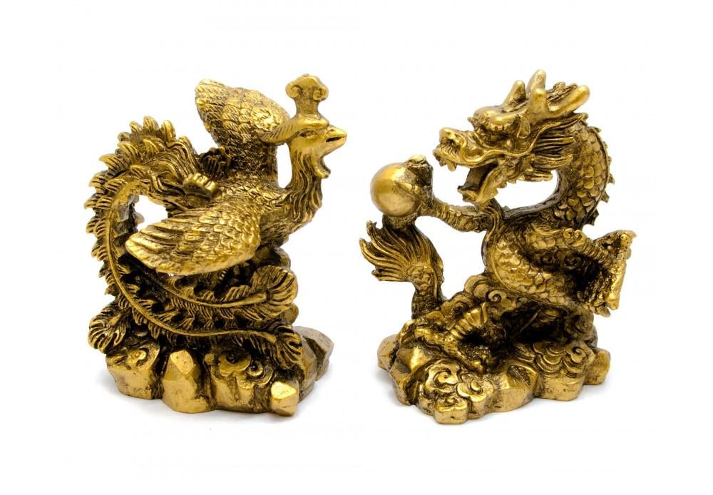 Статуэтка дракон и феникс каменная крошка 8х7х4,5 см