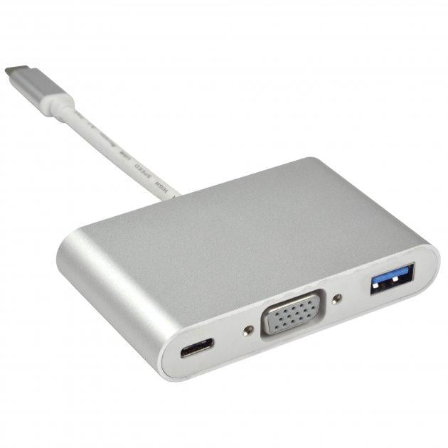 Адаптер STLab Multiport USB Type-C to VGA/USB 3.0/Type-C Silver