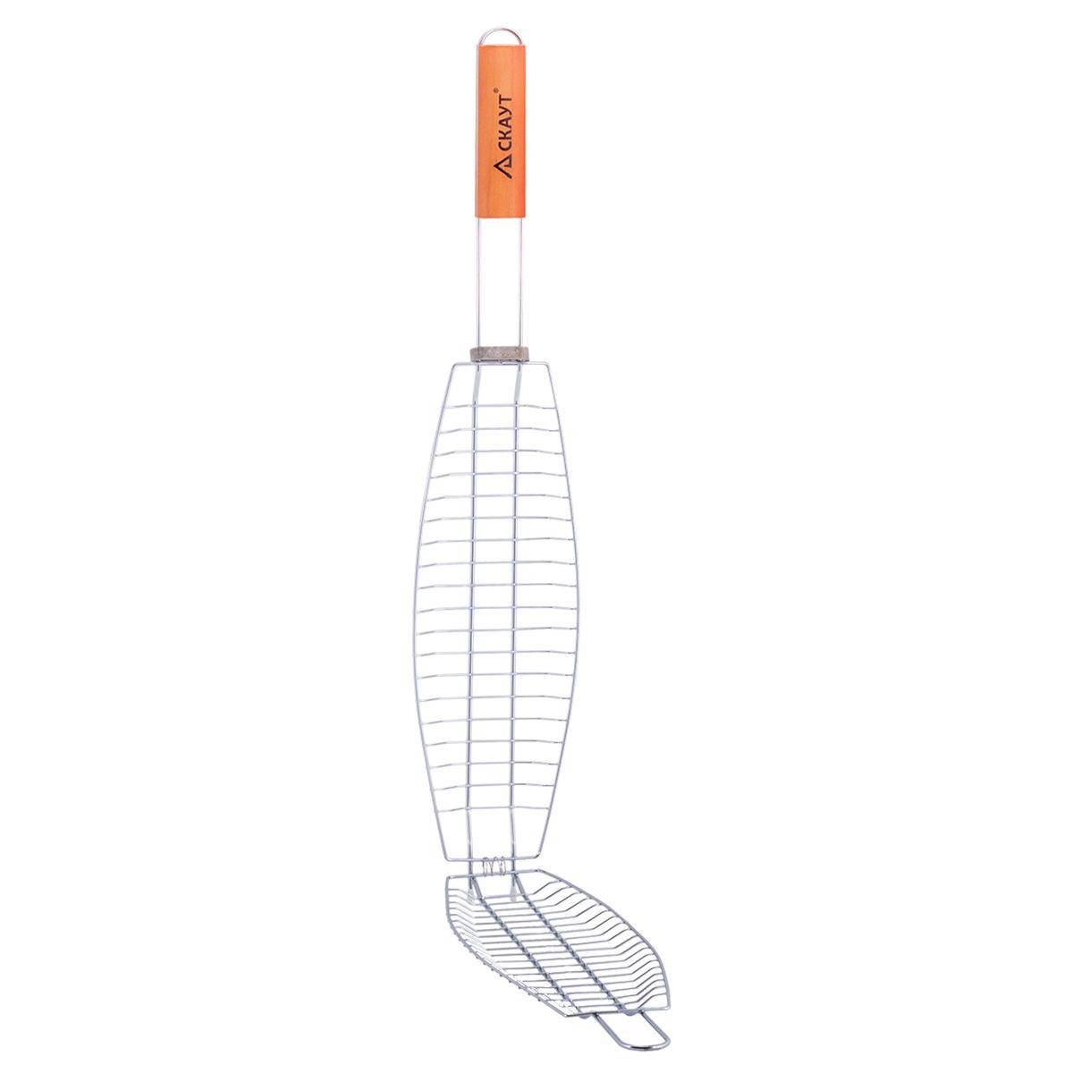 Решетка для рыбы Скаут с деревянной ручкой 12х36х2,5 см (0708) - фото 2 Решетка для рыбы Скаут с деревянной ручкой 12х36х2,5 см (0708) - фото 2