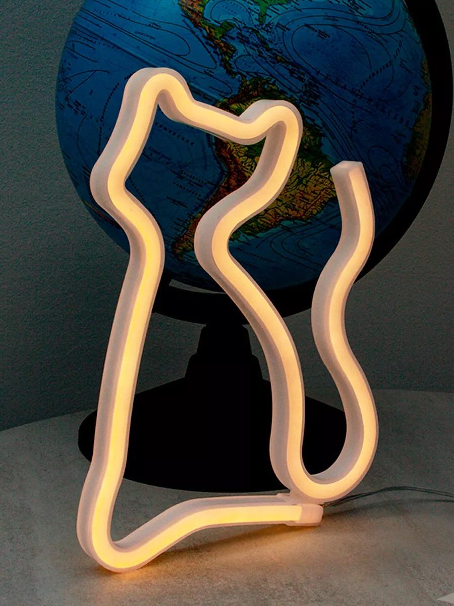 Светодиодный-ночник неоновый Кот USB/3хАА 23x18 см Белый теплый (748401)