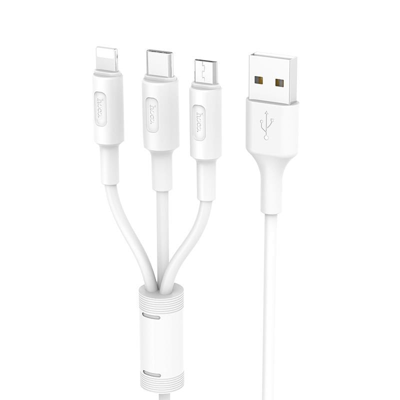 Кабель USB Hoco X25 3в1 USB Lightning/MicroUSB/Type-C для телефона ноутбука ПК 1 м Белый - фото 1