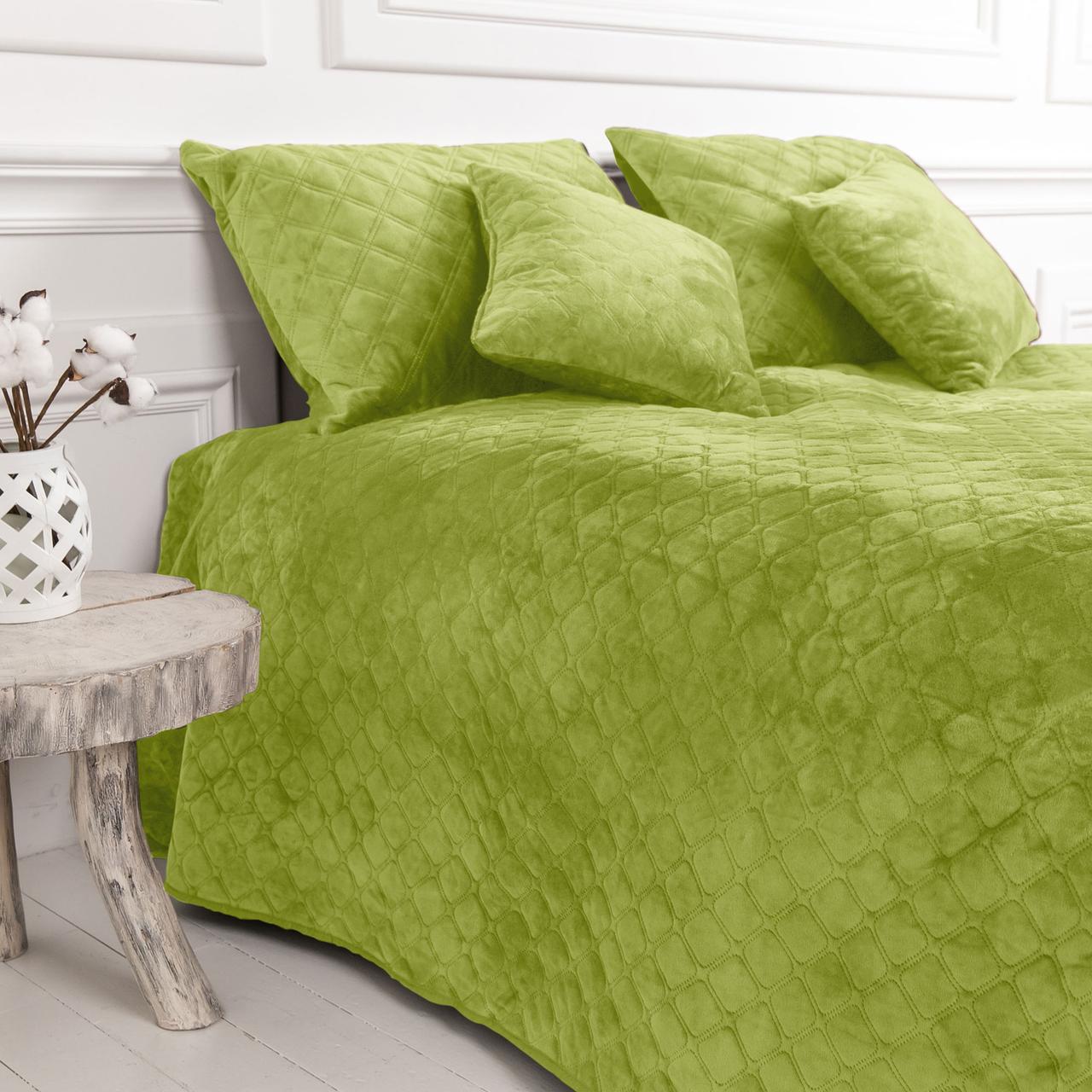 Покрывало велюровое мягкое Ромб/круглый двуспальное 180х240 см Салатовый - фото 6