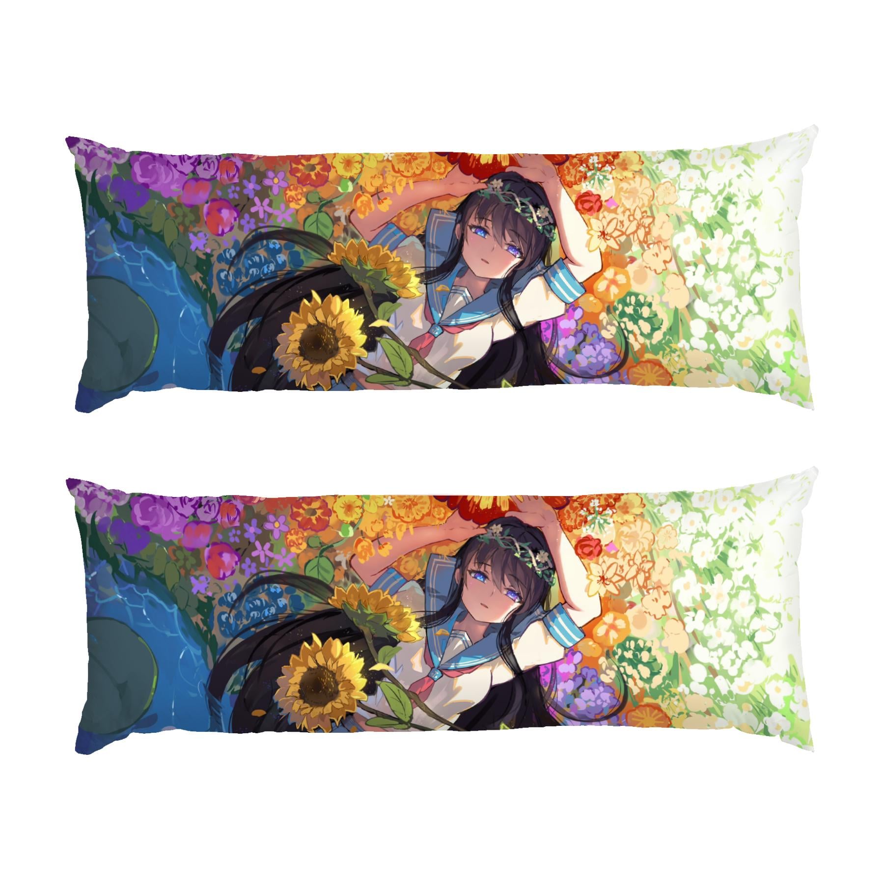 Подушка дакимакура Girl Field of flowers Anime габардин 150х50 см (113336-3)
