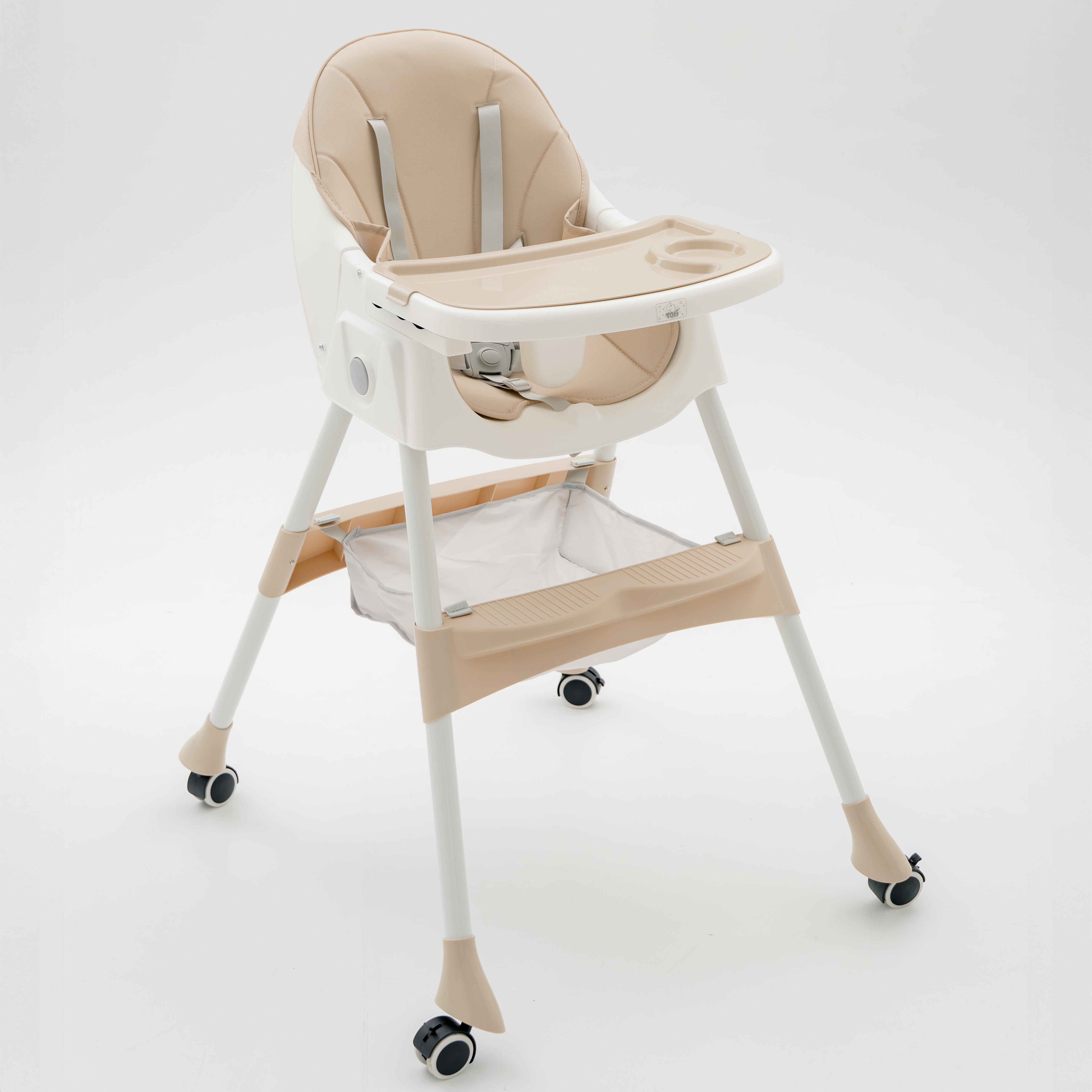 Стільчик для годування Totti Caffe з регульованою спинкою складний на колесах Бежевий