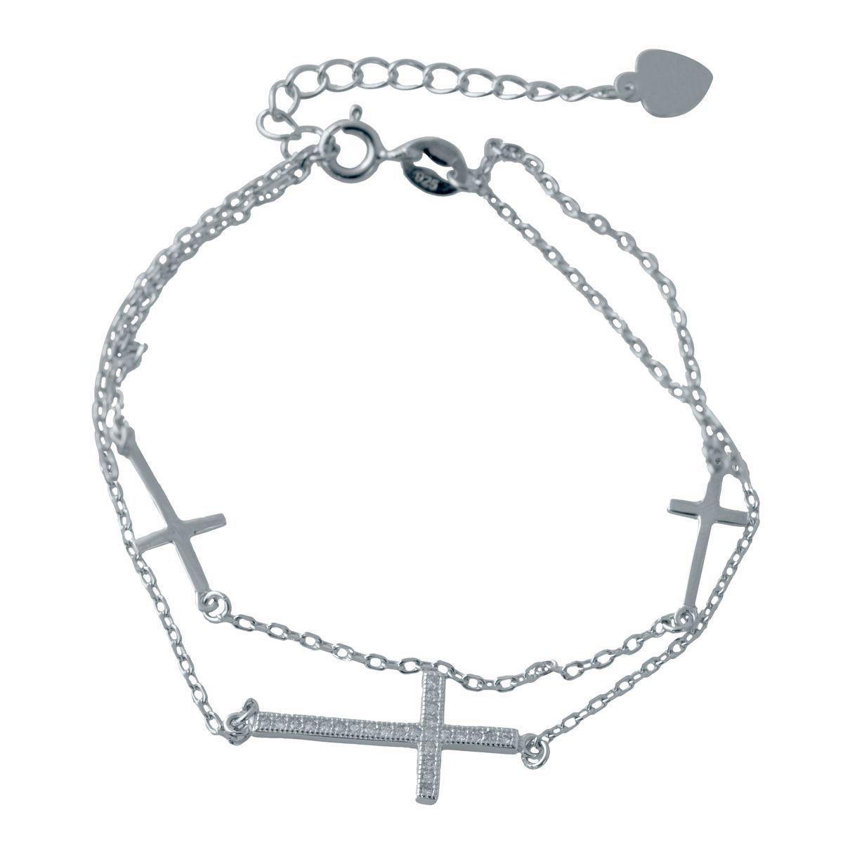 Браслет серебряный с крестиками и фианитами на цепочке