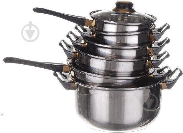 Набор кастрюль с крышками из A-plus 9036 12 предметов Серебристый (007555) Набор кастрюль с крышками из A-plus 9036 12 предметов Серебристый (007555)