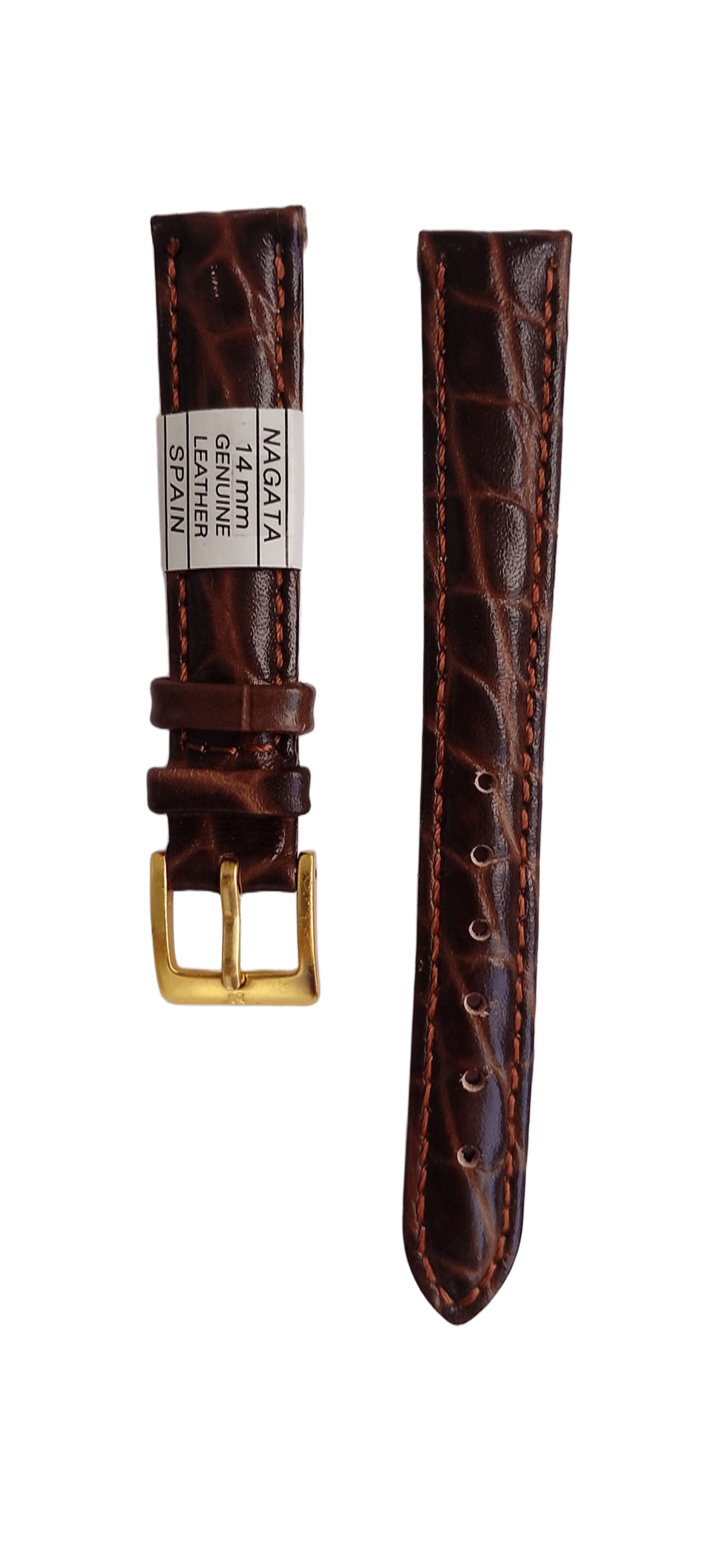 Ремешок для часов кожаный крокодил 14х150 мм Коричневый (2451)