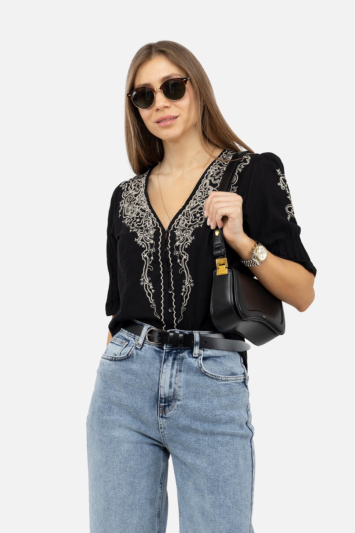 Вышиванка женская ЦБ-00245318 с коротким рукавом р. 44 Черный (SKT000981215)