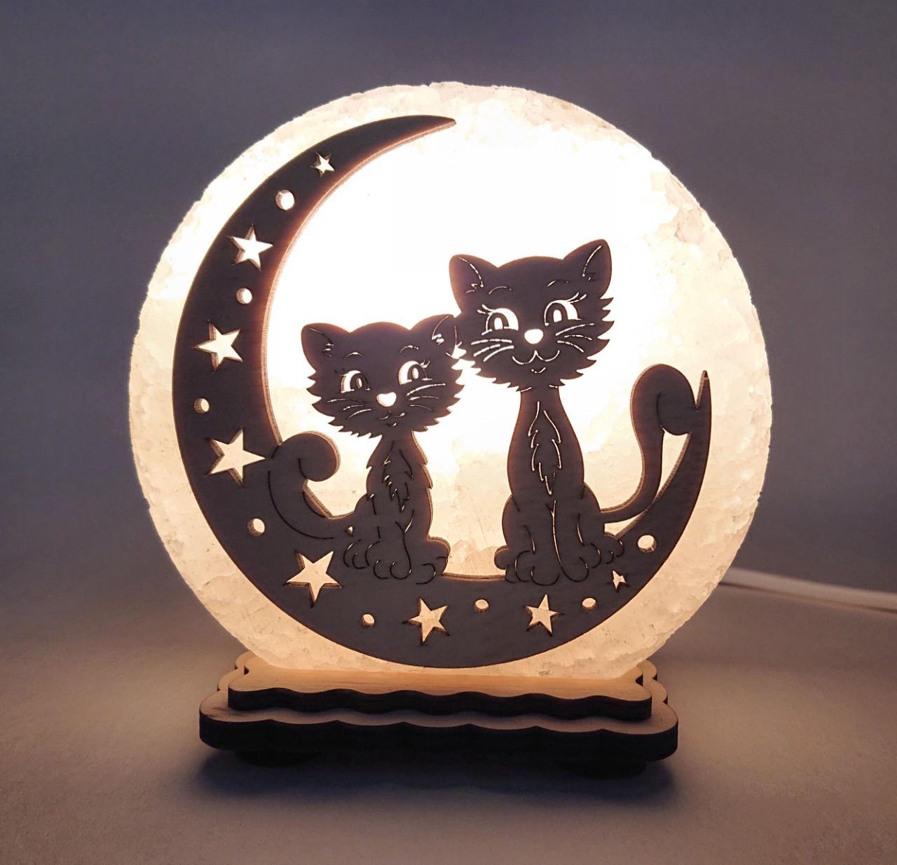 Соляной светильник Коты на Луне - 2 (KM-00009-y)