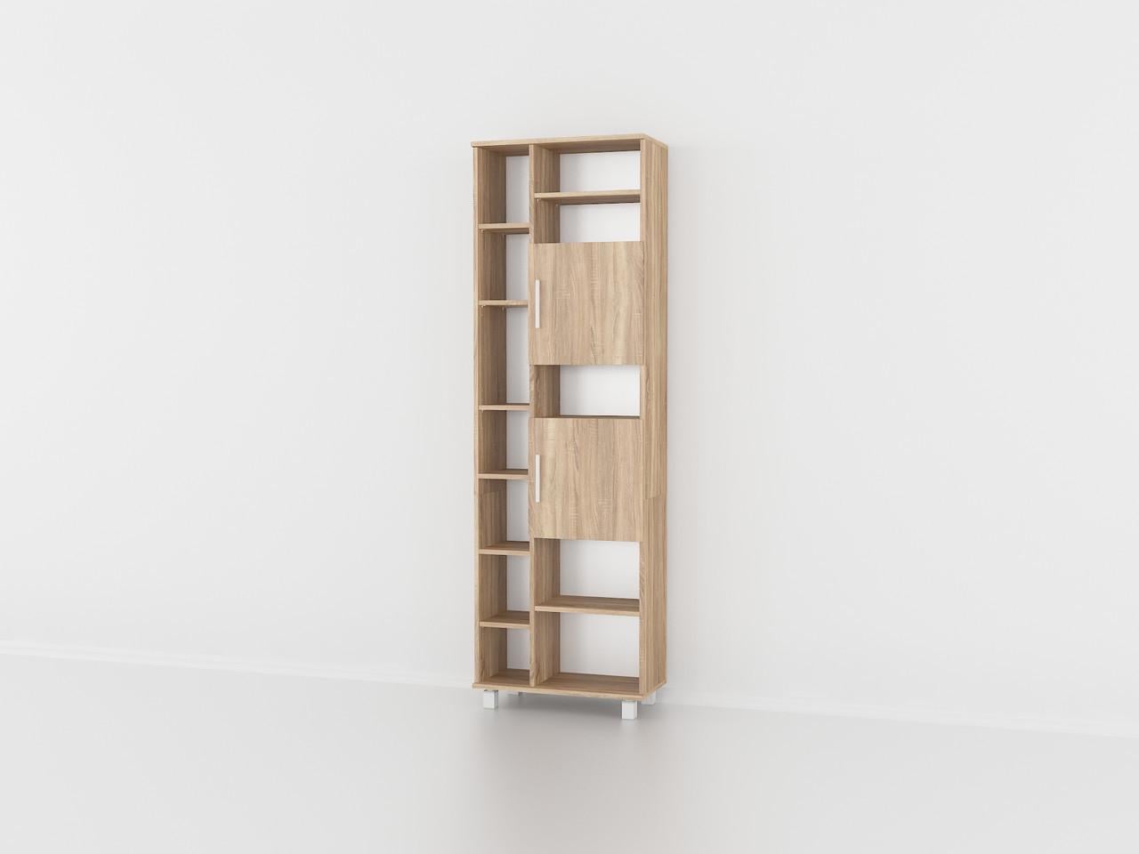 Стеллаж для книг и декора на 12 ячеек и с дверцами F-54 600х300х1900 мм Дуб Сонома